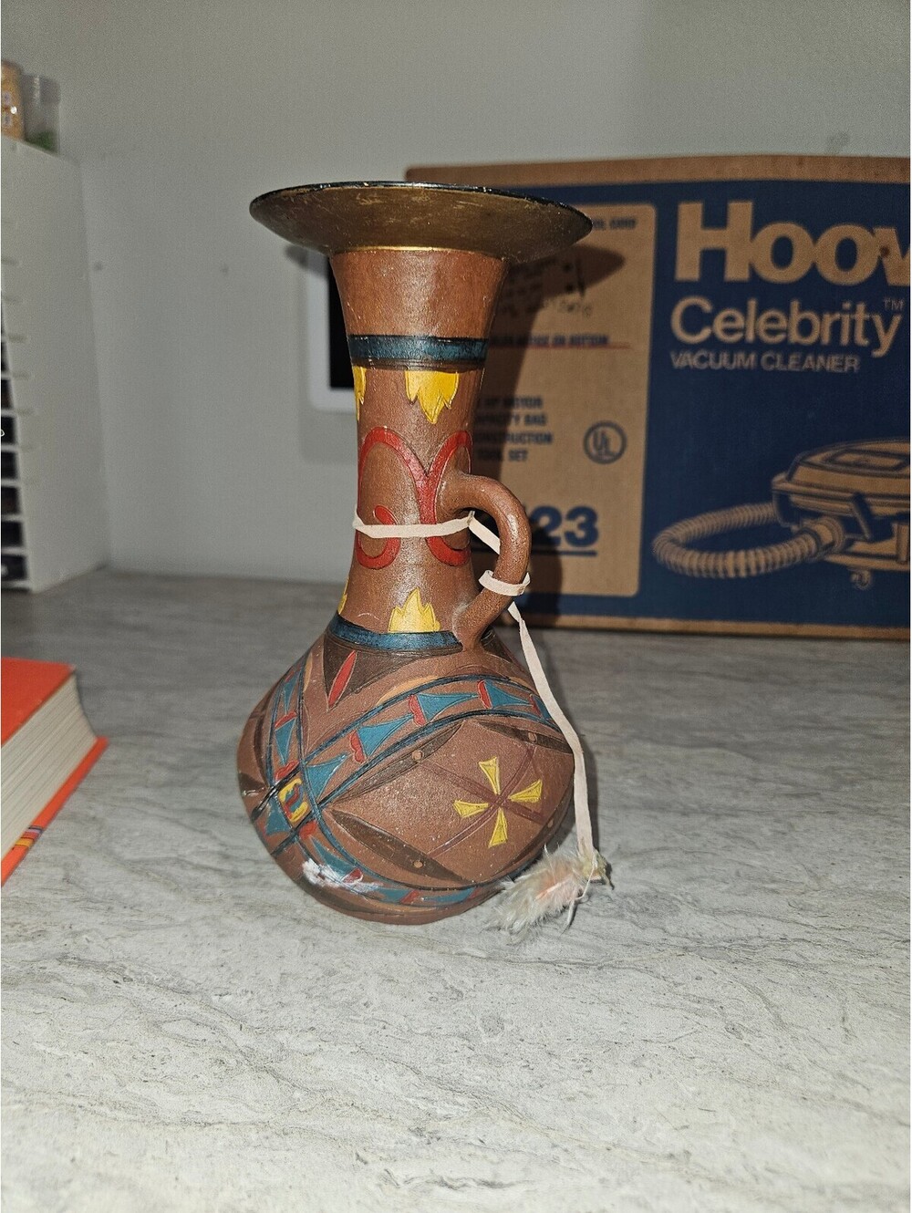 Hand-Painted Decorative Table Vase with Brass Rim
